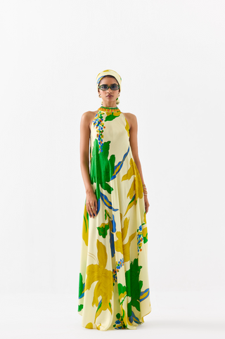 Yellow Rose Halter Dress