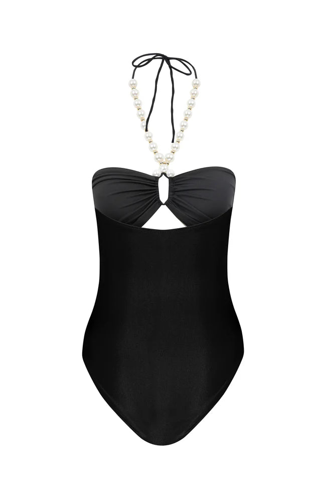 Faux-pearl Embellished Draped One-piece