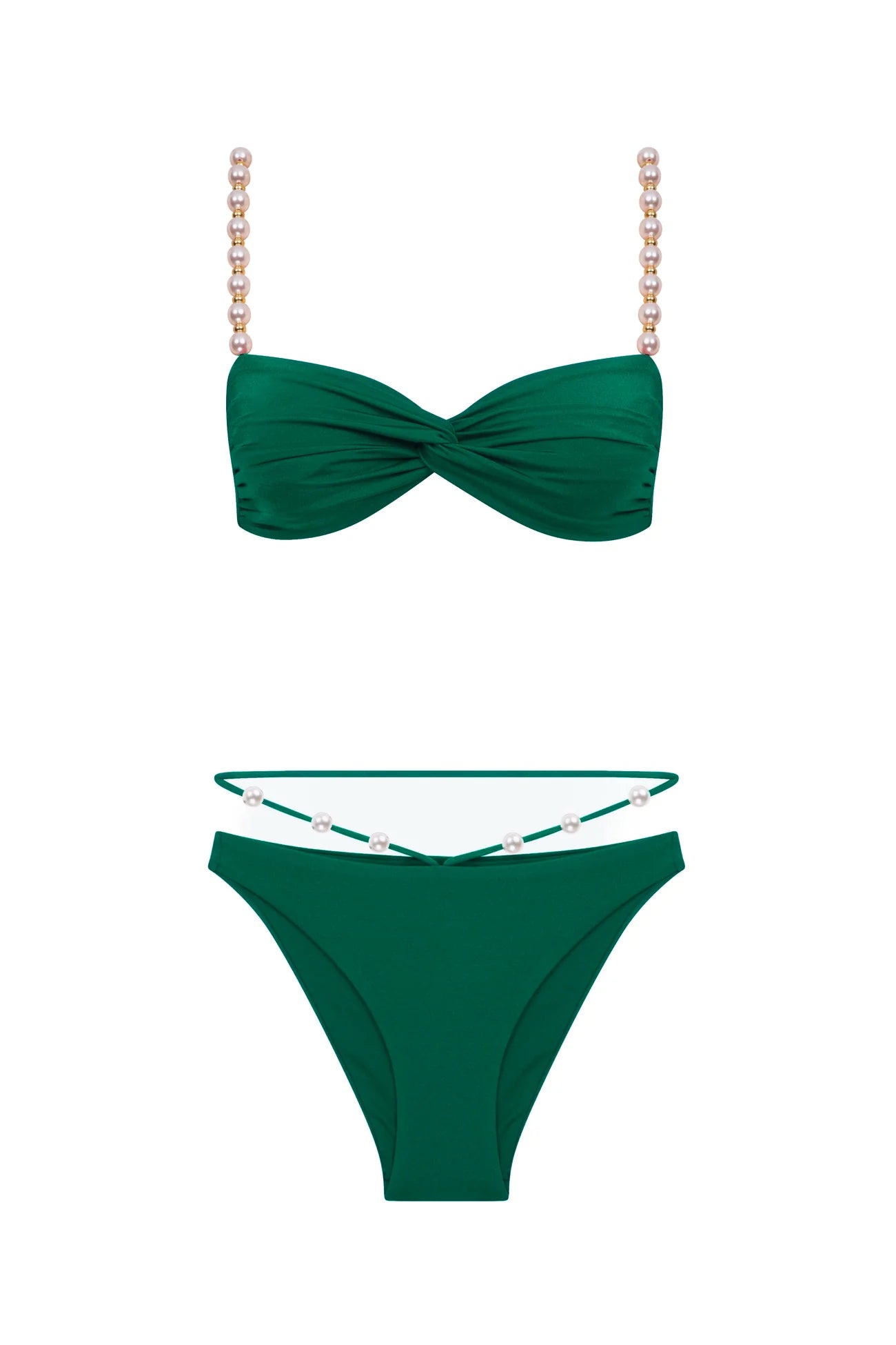 Faux-pearl Embellished Twist-front Bikini