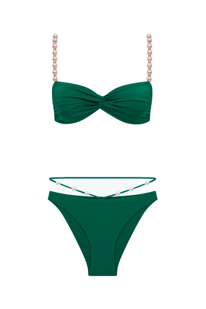 Faux-pearl Embellished Twist-front Bikini