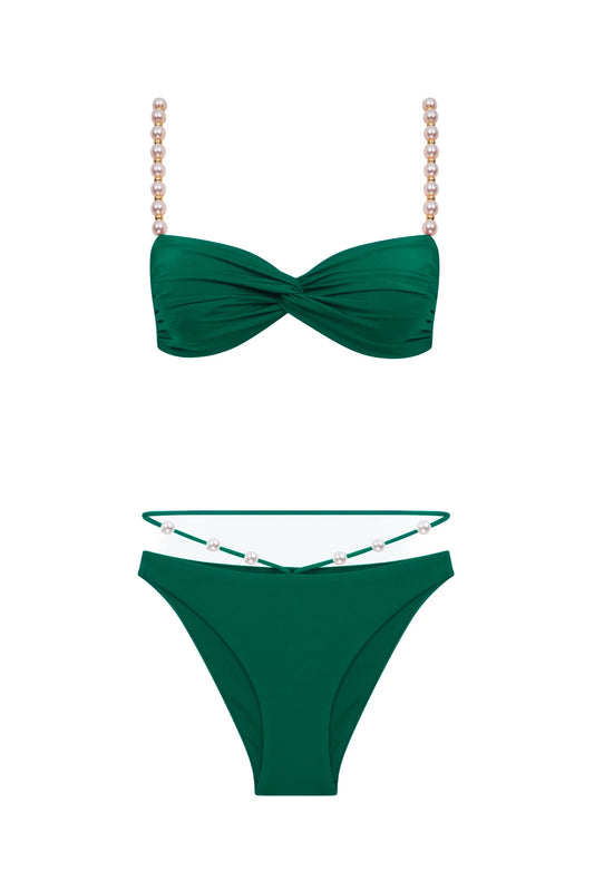 Faux-pearl Embellished Twist-front Bikini