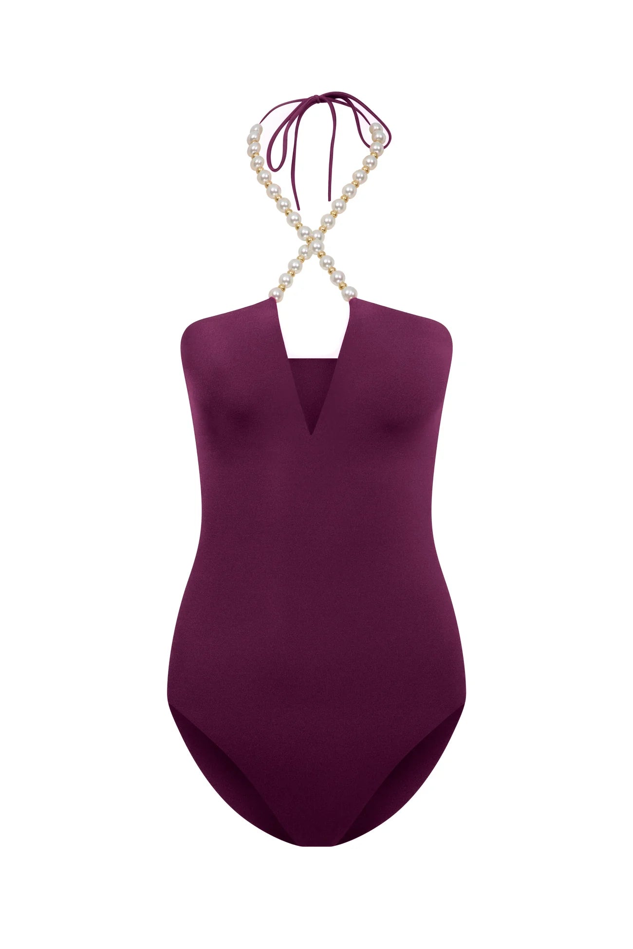 Faux-pearl Embellished Halterneck One-piece
