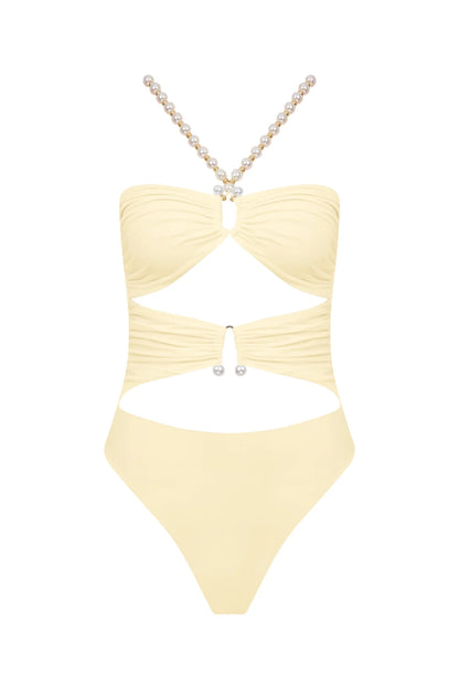 Faux-pearl Embellished Draped One-piece