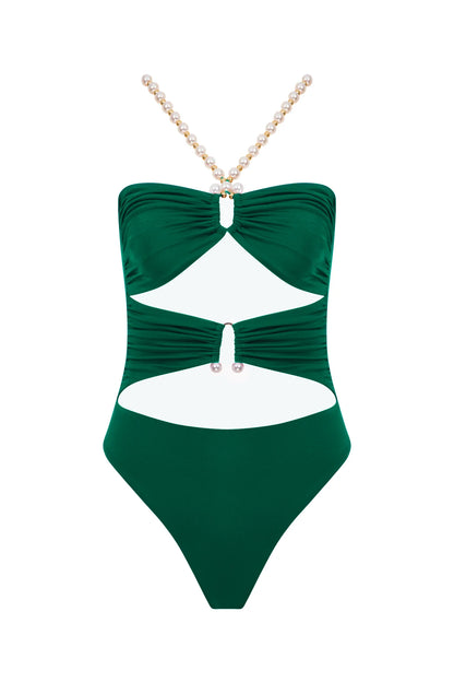 Faux-pearl Embellished Draped One-piece
