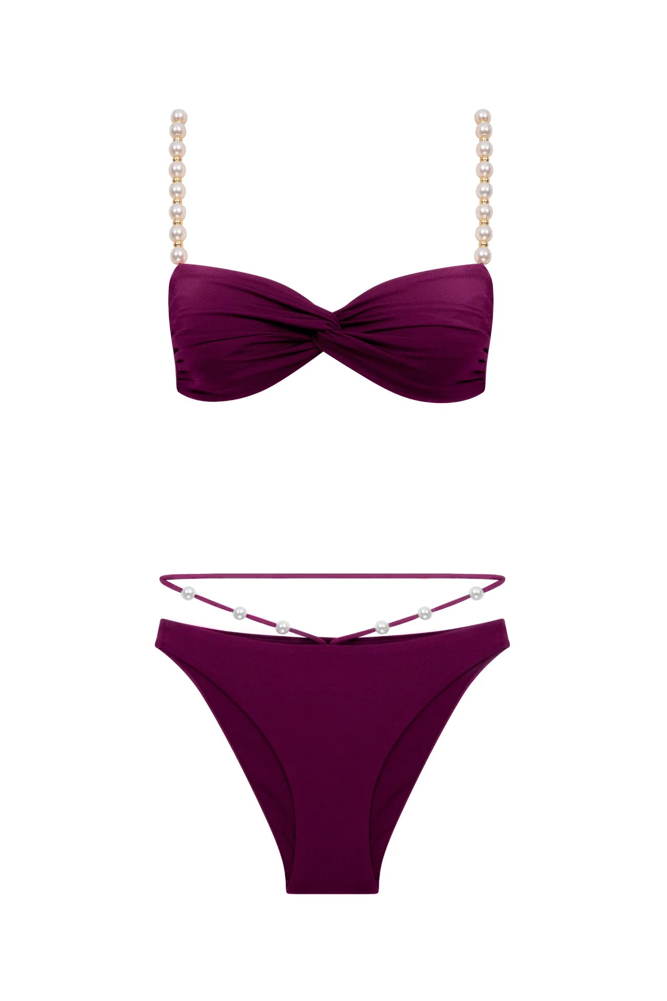 Faux-pearl Embellished Twist-front Bikini
