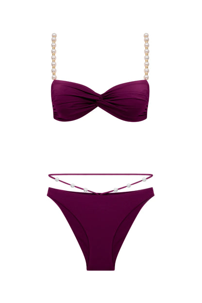 Faux-pearl Embellished Twist-front Bikini