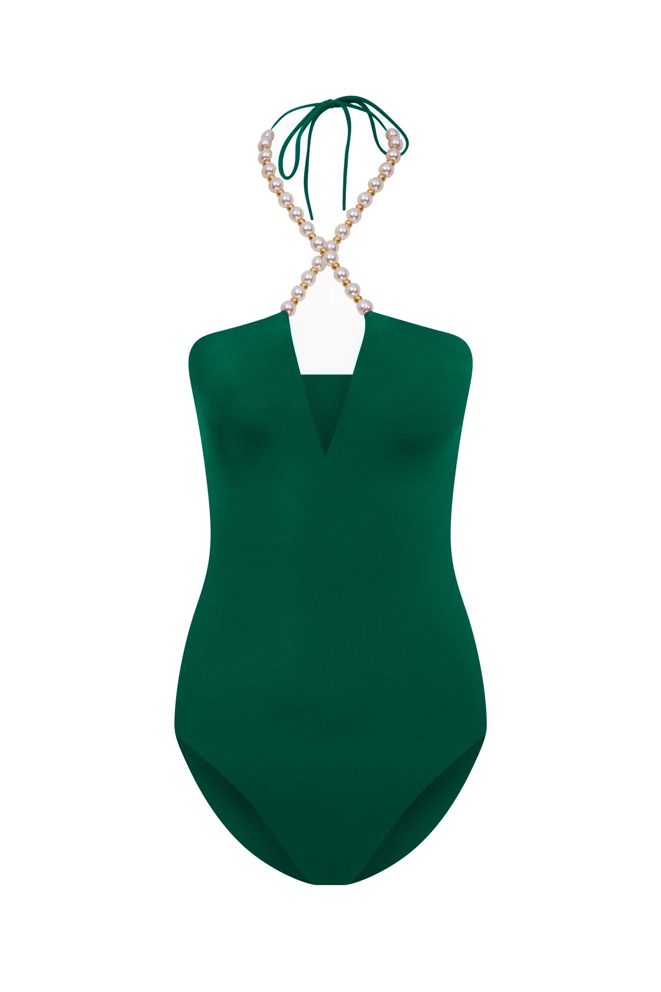 Faux-pearl Embellished Halterneck One-piece