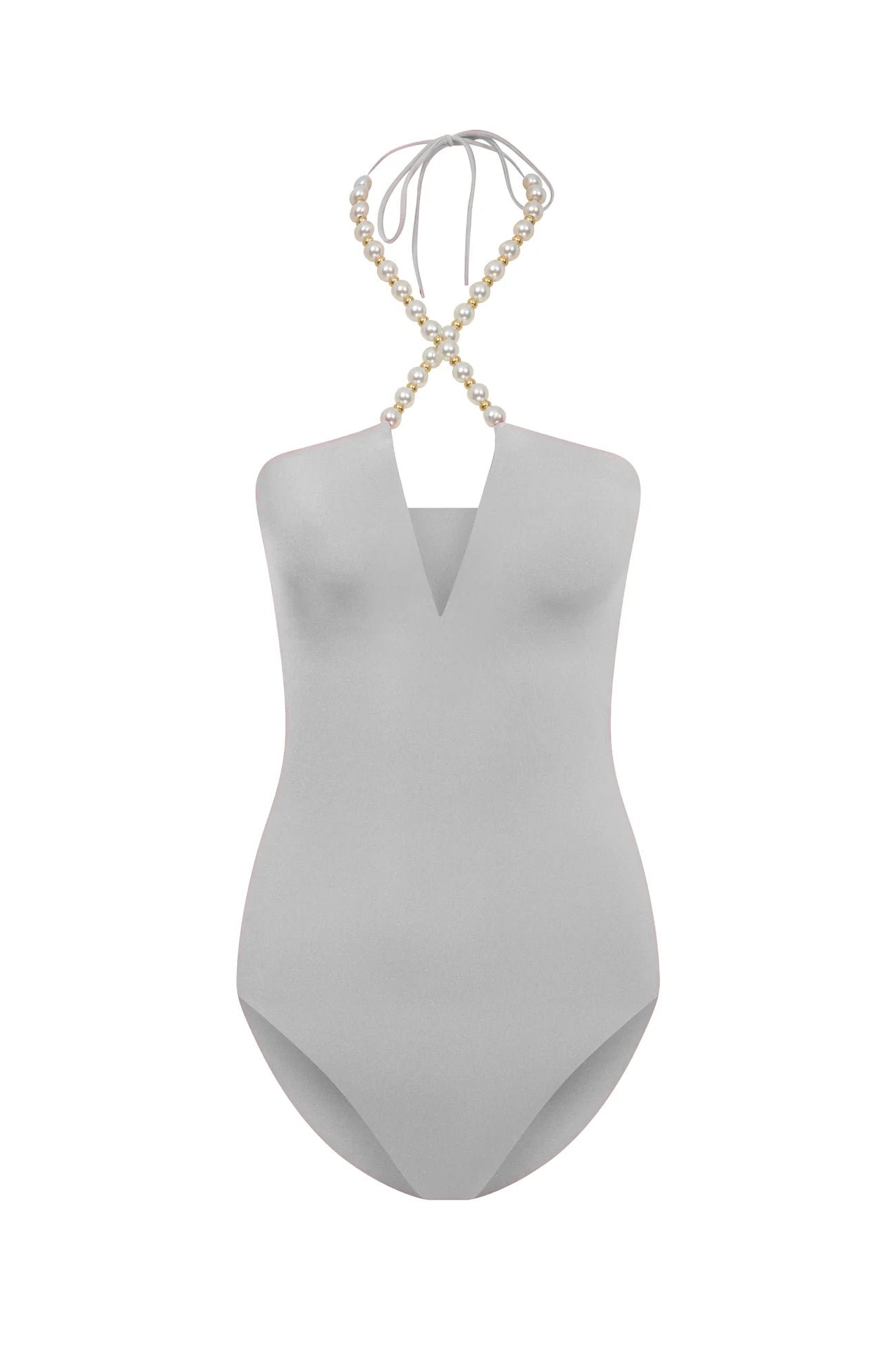 Faux-pearl Embellished Halterneck One-piece