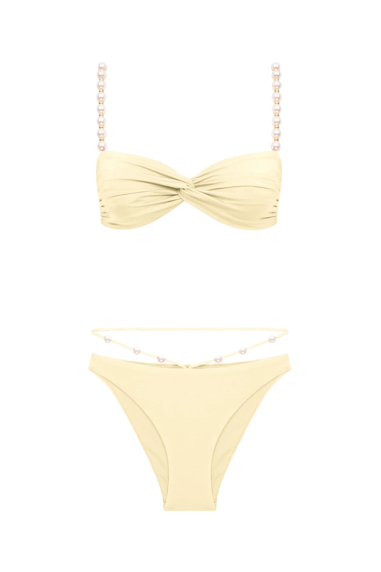 Faux-pearl Embellished Twist-front Bikini