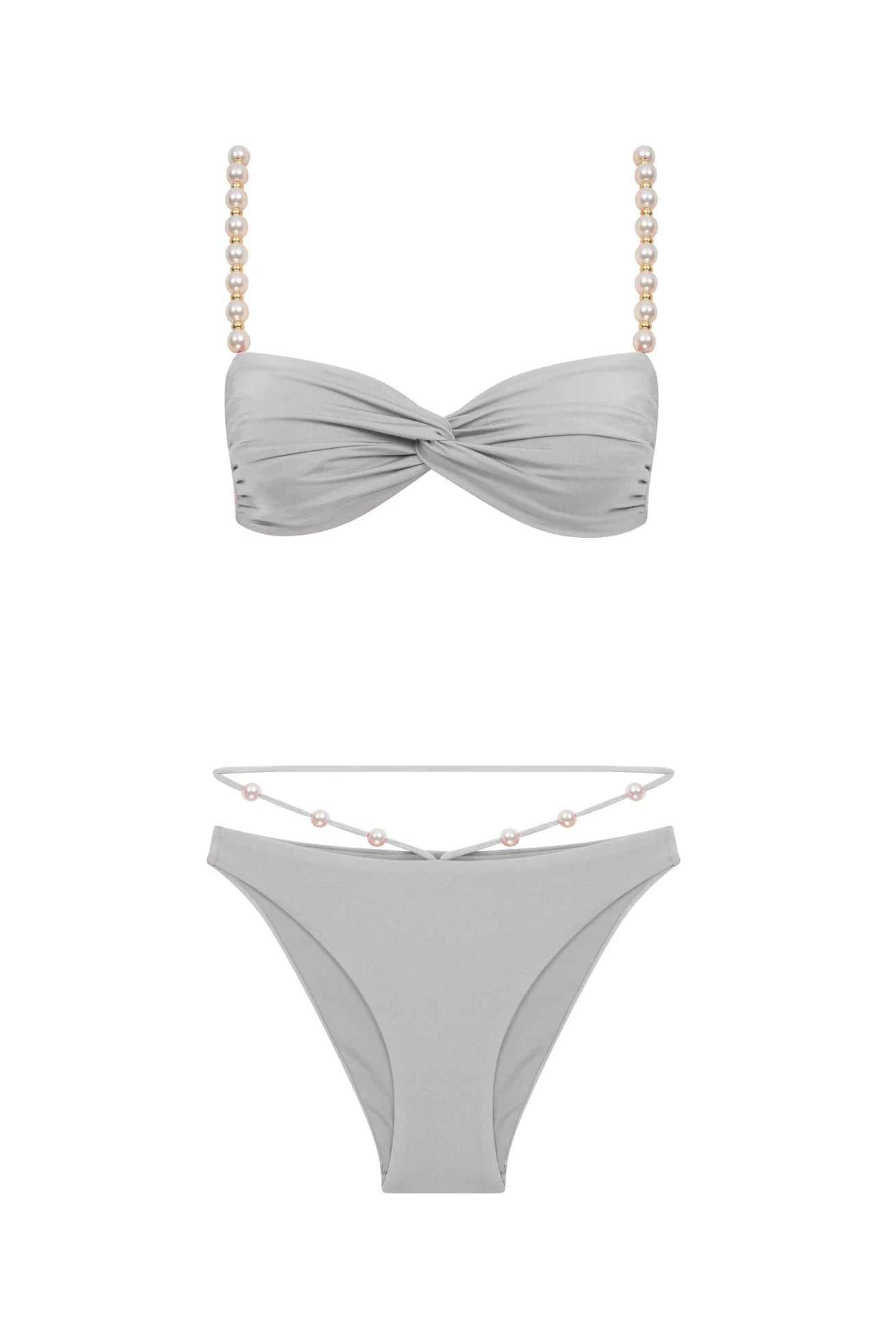 Faux-pearl Embellished Twist-front Bikini
