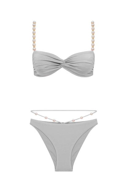 Faux-pearl Embellished Twist-front Bikini