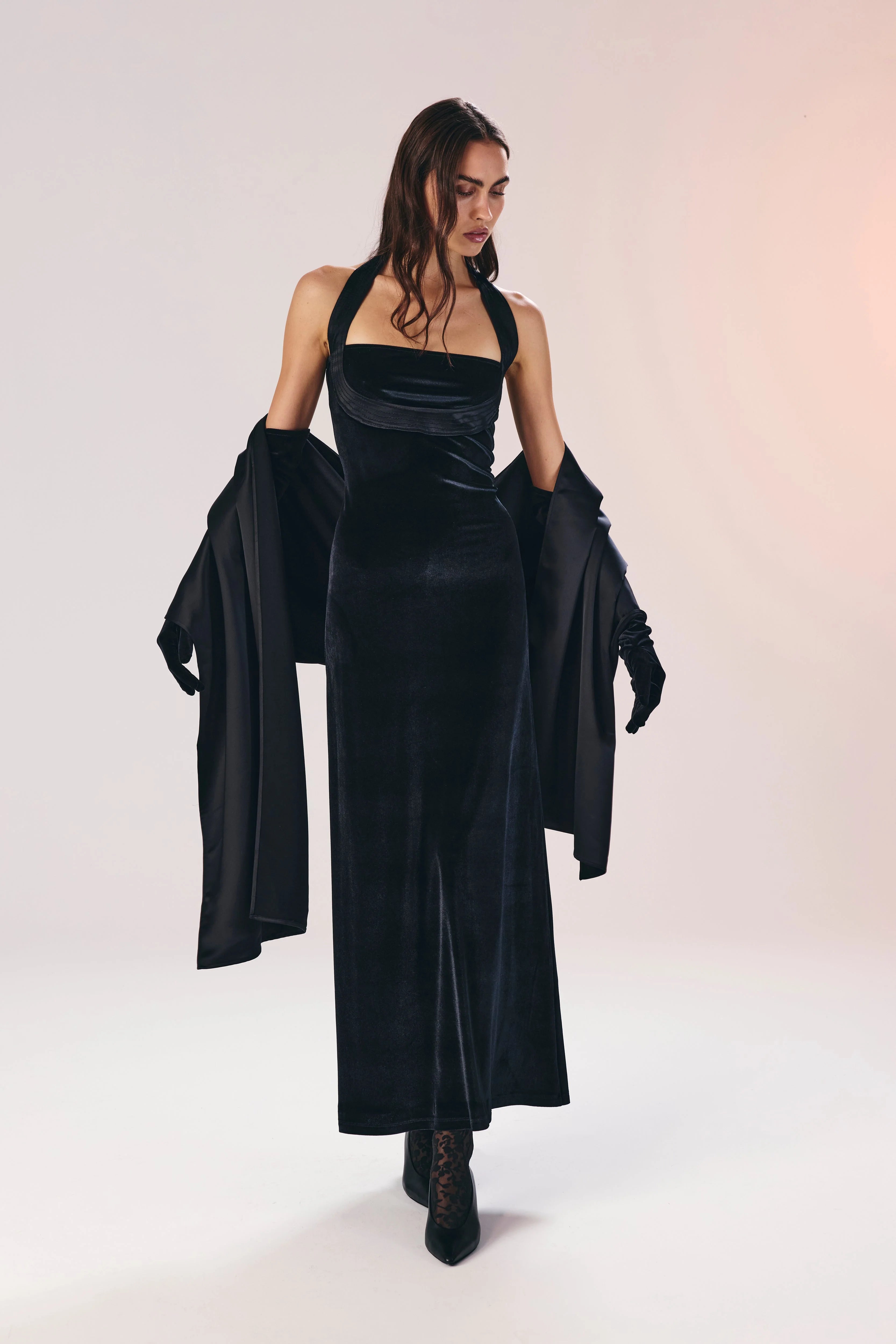 Sophie halter-neck bandage dress L / Black