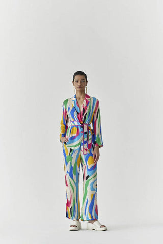 Brush Stroke Blazer Shirt & Trousers Co-Ord