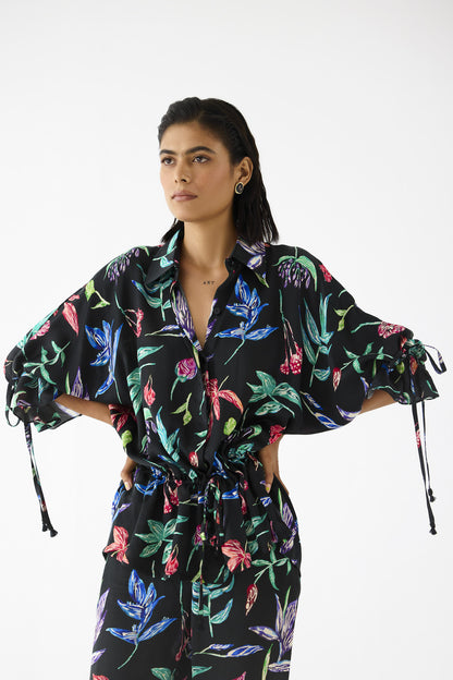 Black Botanica Drawstring Shirt & Trousers