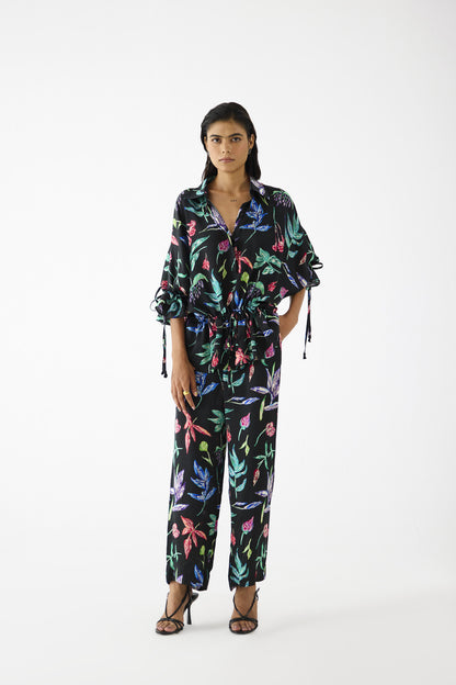 Black Botanica Drawstring Shirt & Trousers