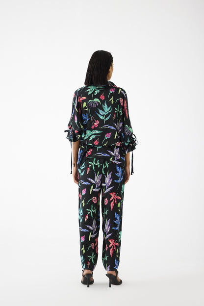 Black Botanica Drawstring Shirt & Trousers