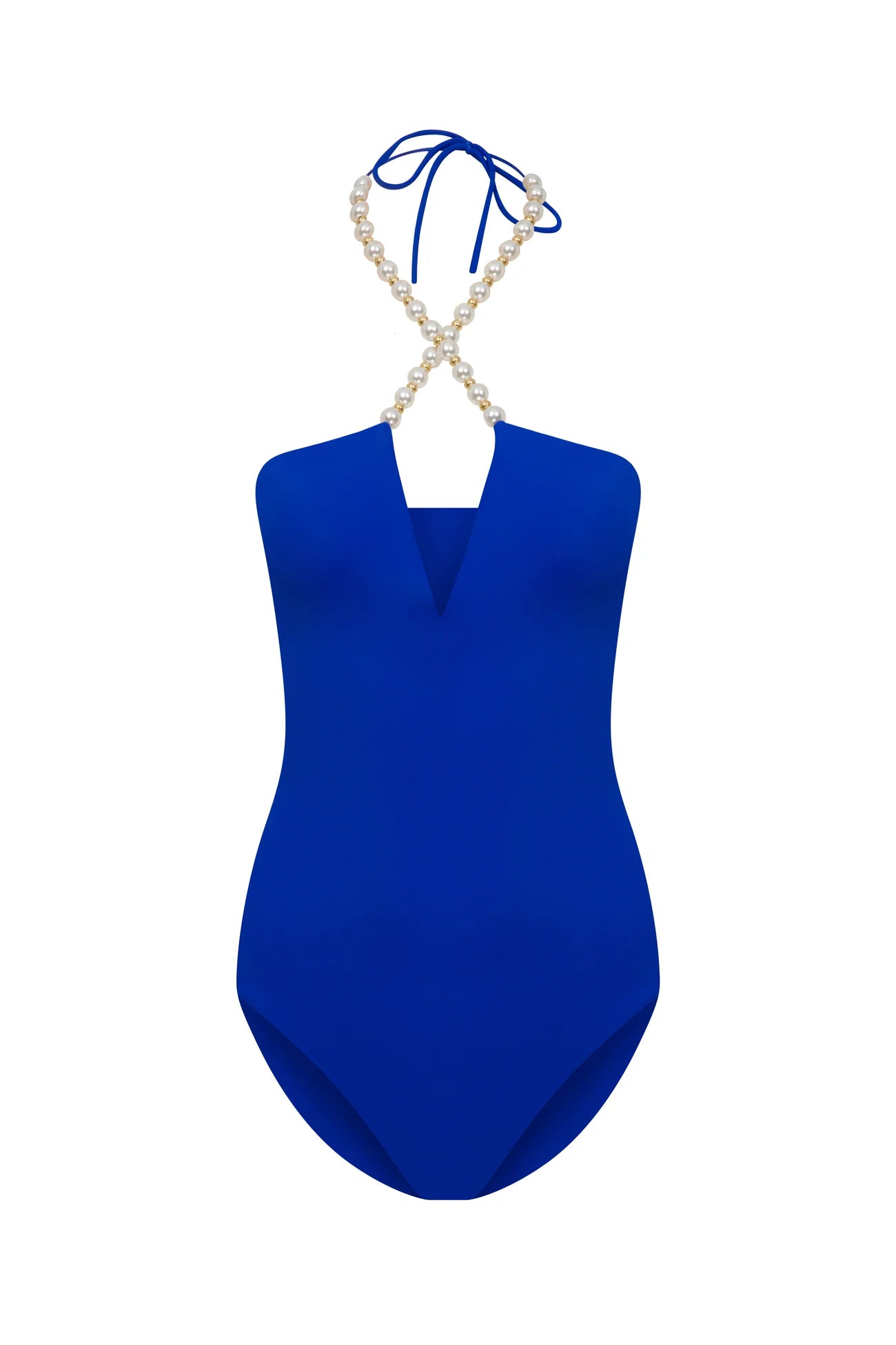 Faux-pearl Embellished Halterneck One-piece
