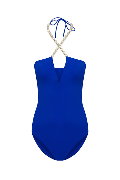 Faux-pearl Embellished Halterneck One-piece