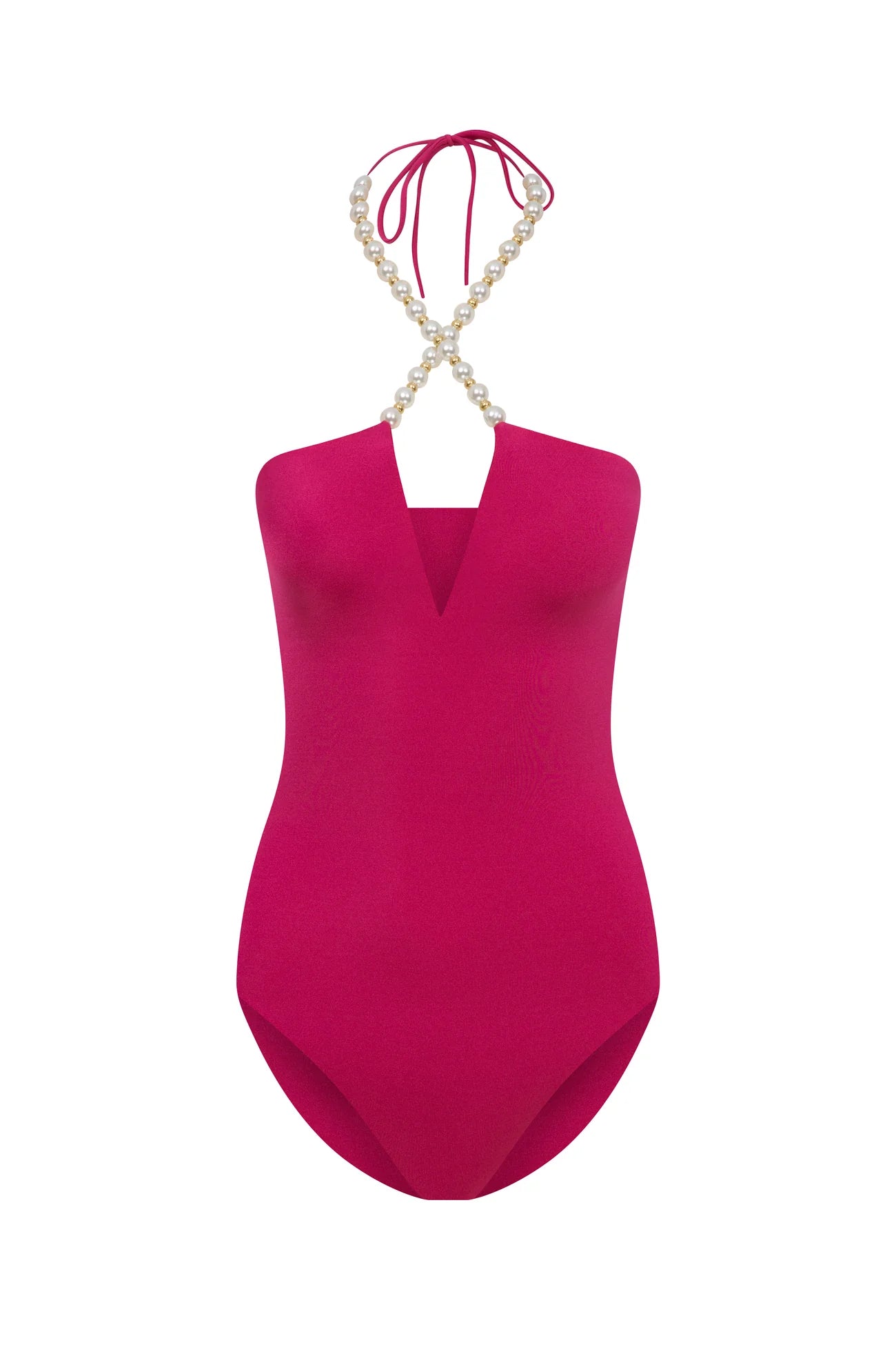 Faux-pearl Embellished Halterneck One-piece
