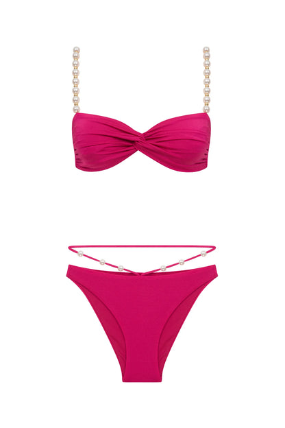 Faux-pearl Embellished Twist-front Bikini