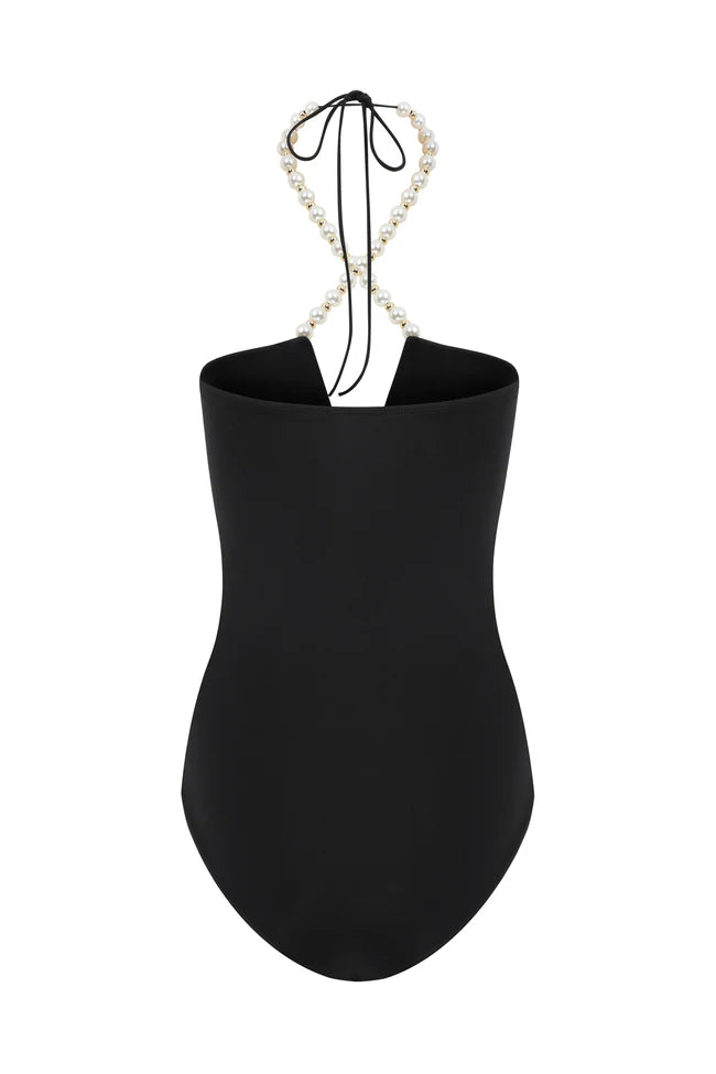 Faux-pearl Embellished Halterneck One-piece