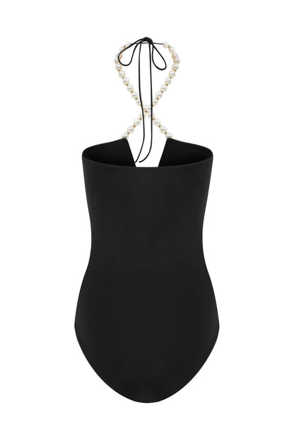 Faux-pearl Embellished Halterneck One-piece