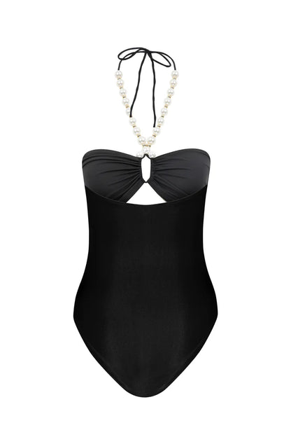 Faux-pearl Embellished Draped One-piece