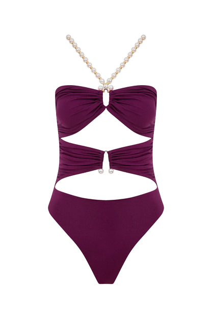 Faux-pearl Embellished Draped One-piece