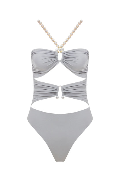 Faux-pearl Embellished Draped One-piece