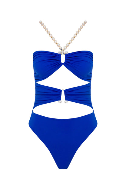 Faux-pearl Embellished Draped One-piece