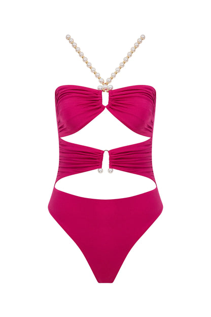 Faux-pearl Embellished Draped One-piece