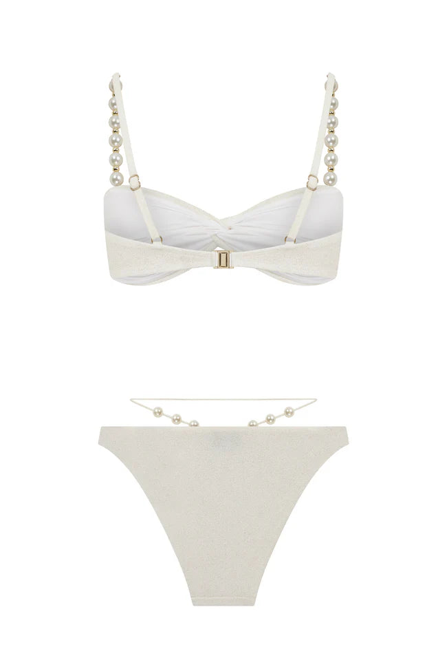 Faux-pearl Embellished Twist-front Bikini