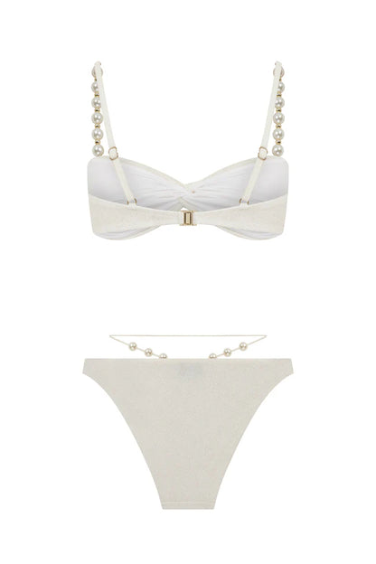 Faux-pearl Embellished Twist-front Bikini
