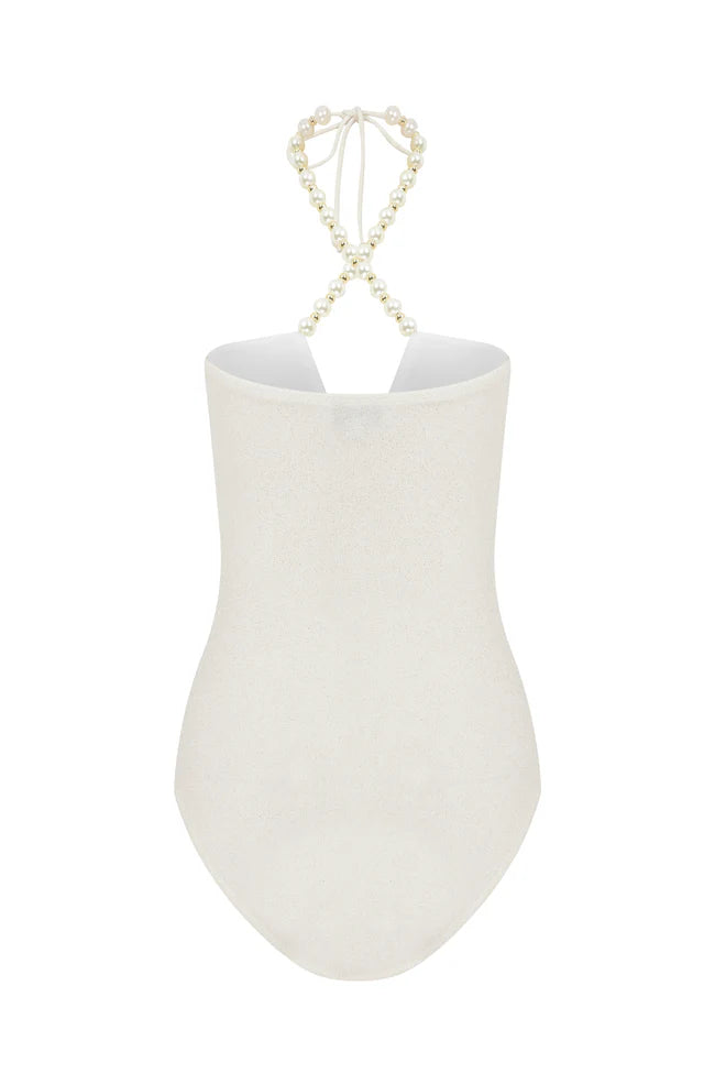Faux-pearl Embellished Halterneck One-piece