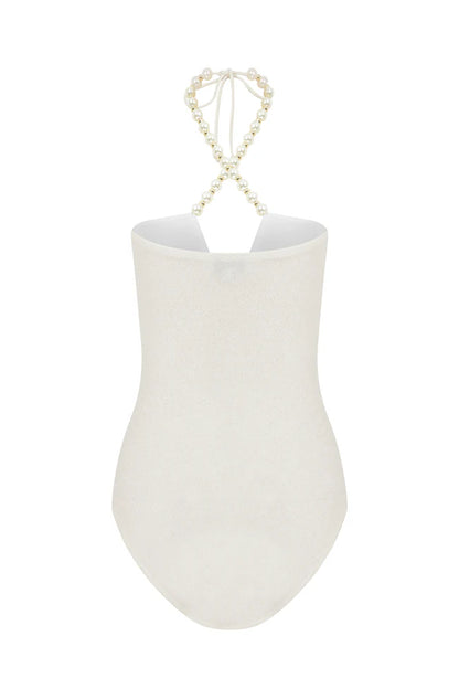 Faux-pearl Embellished Halterneck One-piece