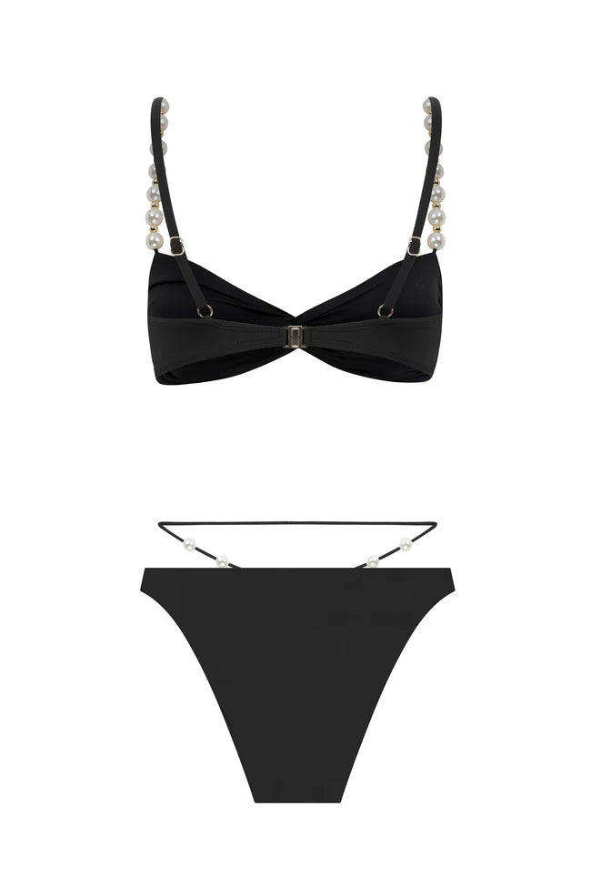 Faux-pearl Embellished Twist-front Bikini