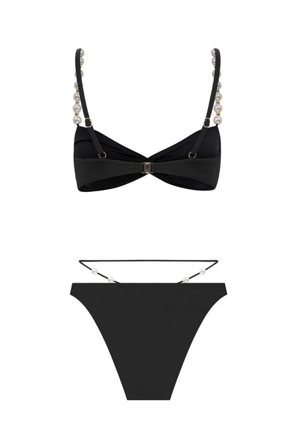 Faux-pearl Embellished Twist-front Bikini